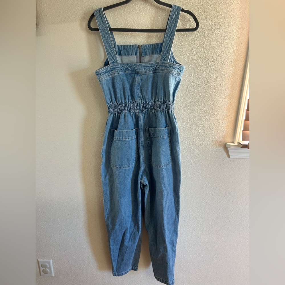 Madewell Petite Denim Zip Smock-Waist Jumpsuit Baisley Wash Womens SP - Picture 9 of 14